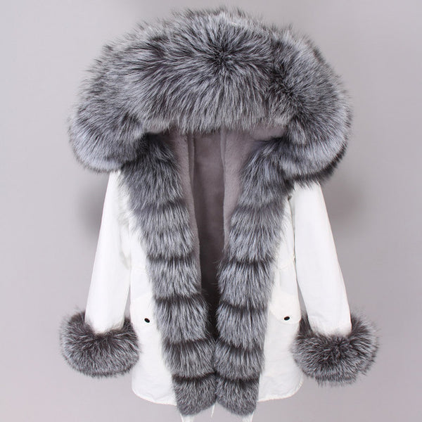 MaoMaoKong natural real fox fur Jacke coat Real Fox Fur Collar Cuff Hooded Coat Short Parka Long Camouflage winter jacket