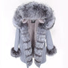 MaoMaoKong natural real fox fur Jacke coat Real Fox Fur Collar Cuff Hooded Coat Short Parka Long Camouflage winter jacket