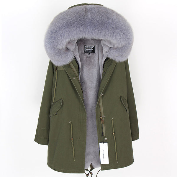 MaoMaoKong natural real fox fur Jacke coat Real Fox Fur Collar Cuff Hooded Coat Short Parka Long Camouflage winter jacket