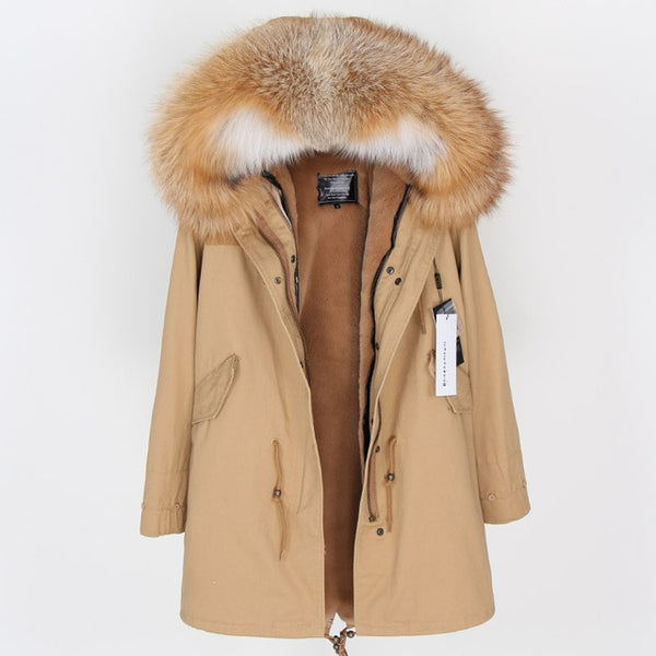 MaoMaoKong natural real fox fur Jacke coat Real Fox Fur Collar Cuff Hooded Coat Short Parka Long Camouflage winter jacket