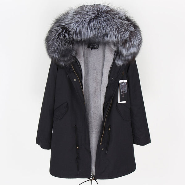 MaoMaoKong natural real fox fur Jacke coat Real Fox Fur Collar Cuff Hooded Coat Short Parka Long Camouflage winter jacket