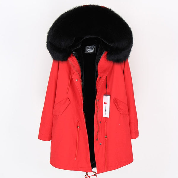 MaoMaoKong natural real fox fur Jacke coat Real Fox Fur Collar Cuff Hooded Coat Short Parka Long Camouflage winter jacket