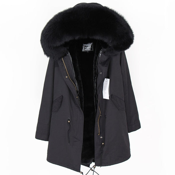 MaoMaoKong natural real fox fur Jacke coat Real Fox Fur Collar Cuff Hooded Coat Short Parka Long Camouflage winter jacket