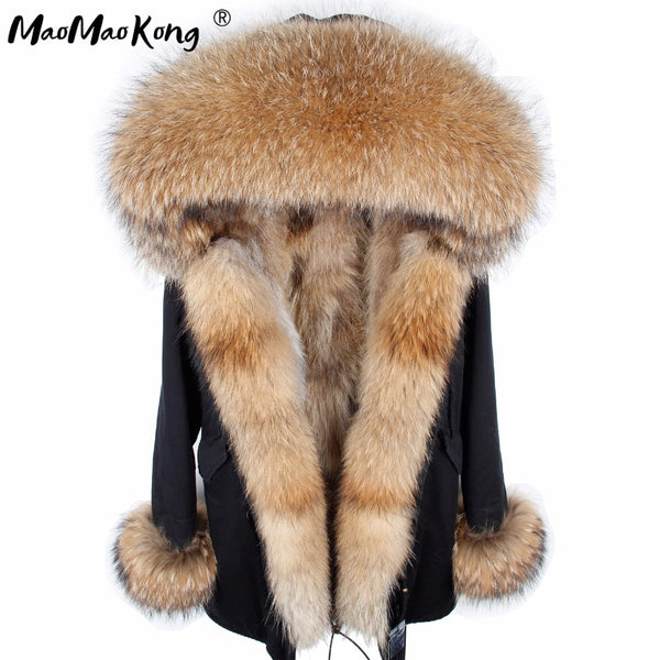 womens fox fur coat parkas winter jacket coat women parka big real fur collar kurtka damska natural fox fur liner long outerwear