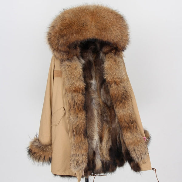 womens fox fur coat parkas winter jacket coat women parka big real fur collar kurtka damska natural fox fur liner long outerwear