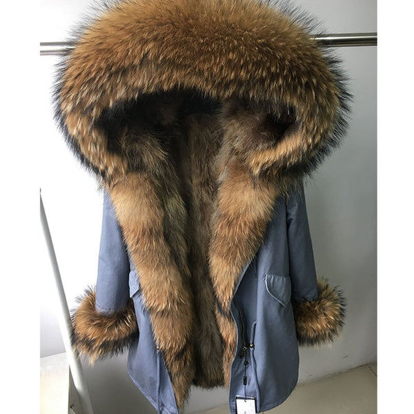 womens fox fur coat parkas winter jacket coat women parka big real fur collar kurtka damska natural fox fur liner long outerwear