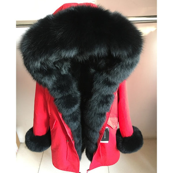 womens fox fur coat parkas winter jacket coat women parka big real fur collar kurtka damska natural fox fur liner long outerwear