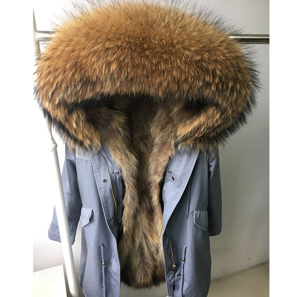 womens fox fur coat parkas winter jacket coat women parka big real fur collar kurtka damska natural fox fur liner long outerwear