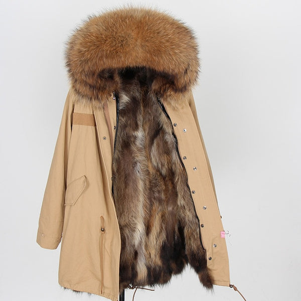 womens fox fur coat parkas winter jacket coat women parka big real fur collar kurtka damska natural fox fur liner long outerwear