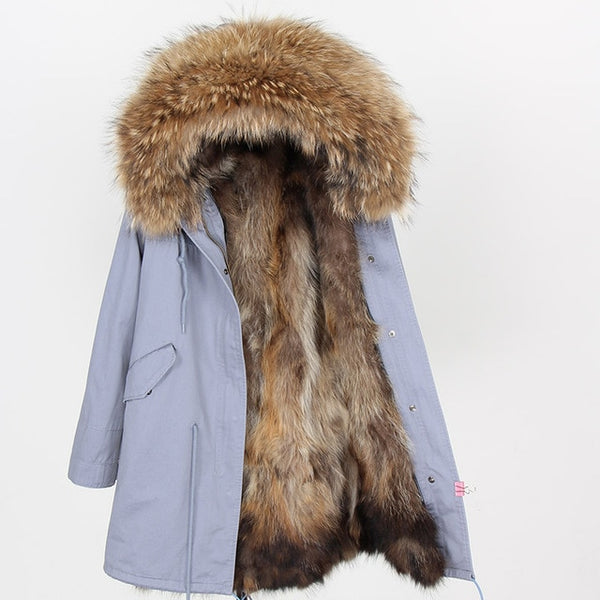 womens fox fur coat parkas winter jacket coat women parka big real fur collar kurtka damska natural fox fur liner long outerwear