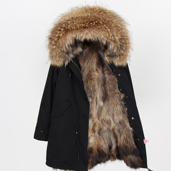 womens fox fur coat parkas winter jacket coat women parka big real fur collar kurtka damska natural fox fur liner long outerwear