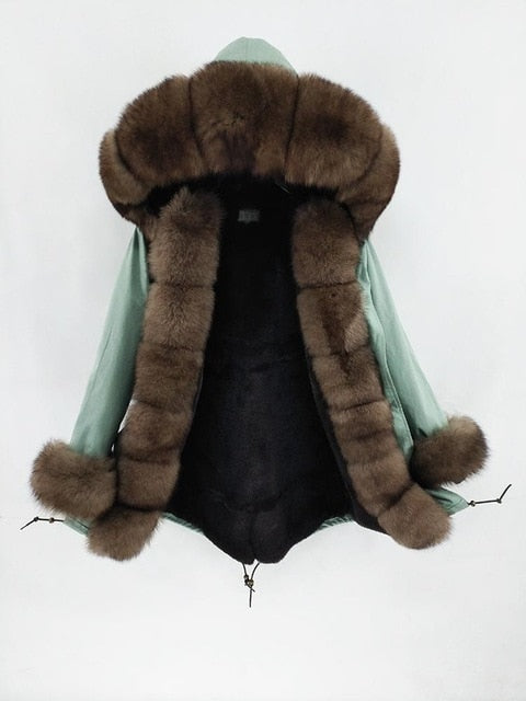 2019 natural real fox fur Jacke coat Real Fox Fur Collar Cuff Hooded Coat Short Parka Long Camouflage winter jacket