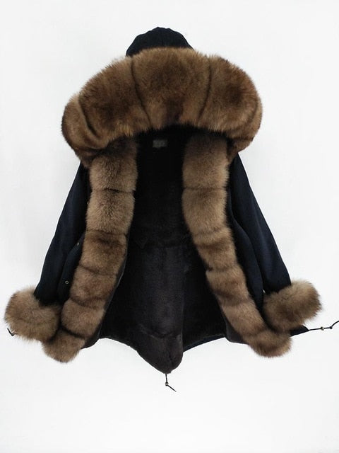 2019 natural real fox fur Jacke coat Real Fox Fur Collar Cuff Hooded Coat Short Parka Long Camouflage winter jacket