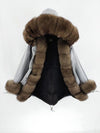 2019 natural real fox fur Jacke coat Real Fox Fur Collar Cuff Hooded Coat Short Parka Long Camouflage winter jacket