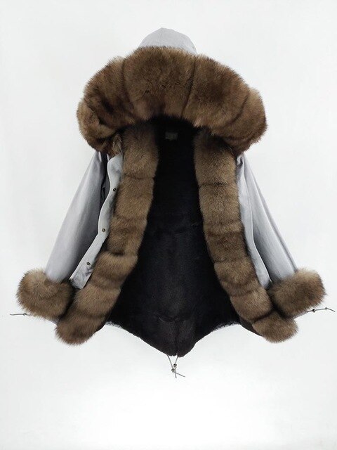 2019 natural real fox fur Jacke coat Real Fox Fur Collar Cuff Hooded Coat Short Parka Long Camouflage winter jacket