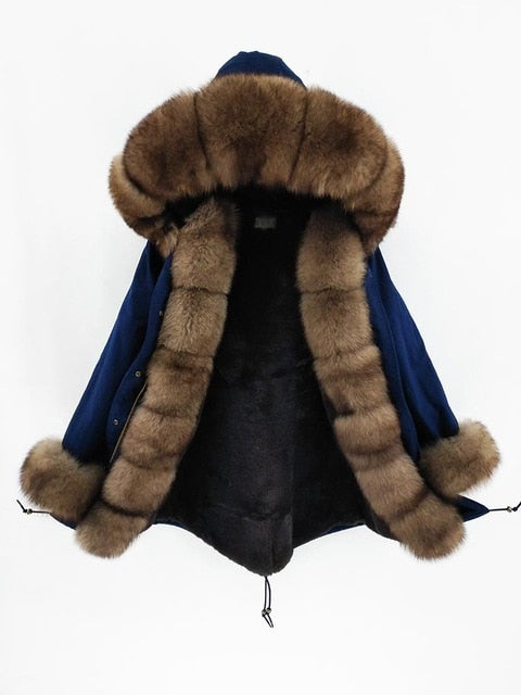 2019 natural real fox fur Jacke coat Real Fox Fur Collar Cuff Hooded Coat Short Parka Long Camouflage winter jacket