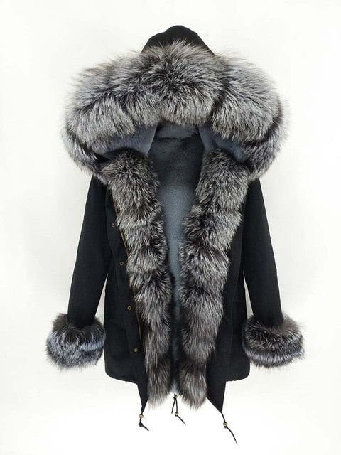 2019 natural real fox fur Jacke coat Real Fox Fur Collar Cuff Hooded Coat Short Parka Long Camouflage winter jacket