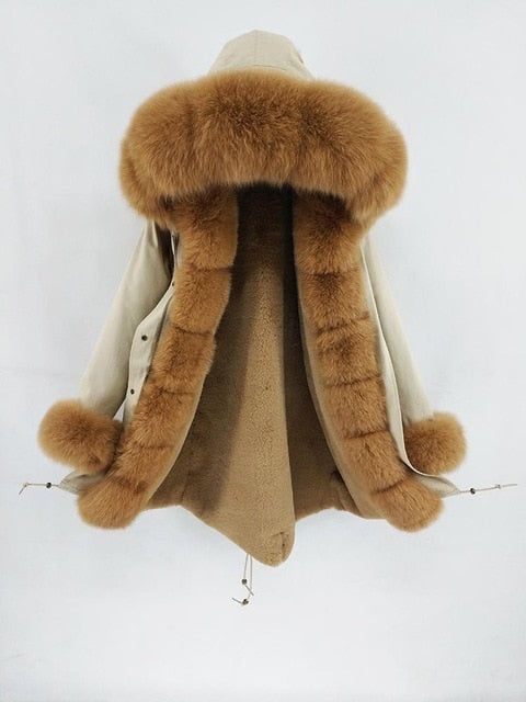 2019 natural real fox fur Jacke coat Real Fox Fur Collar Cuff Hooded Coat Short Parka Long Camouflage winter jacket