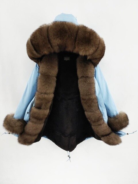 2019 natural real fox fur Jacke coat Real Fox Fur Collar Cuff Hooded Coat Short Parka Long Camouflage winter jacket
