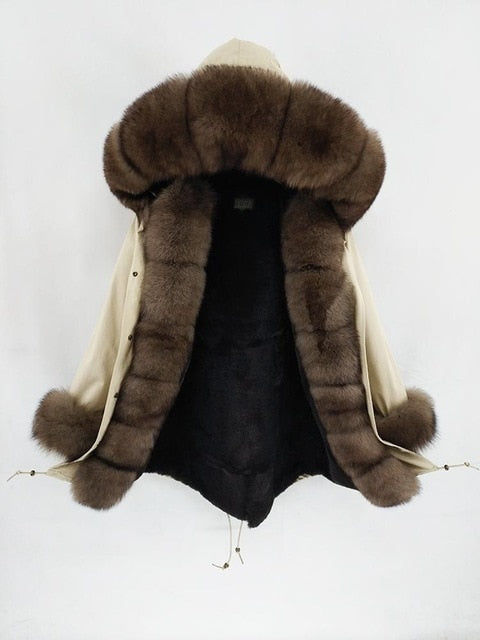 2019 natural real fox fur Jacke coat Real Fox Fur Collar Cuff Hooded Coat Short Parka Long Camouflage winter jacket