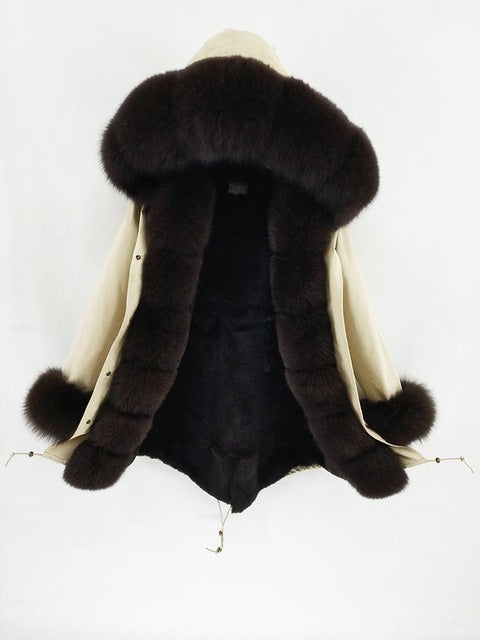2019 natural real fox fur Jacke coat Real Fox Fur Collar Cuff Hooded Coat Short Parka Long Camouflage winter jacket