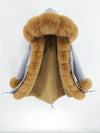 2019 natural real fox fur Jacke coat Real Fox Fur Collar Cuff Hooded Coat Short Parka Long Camouflage winter jacket