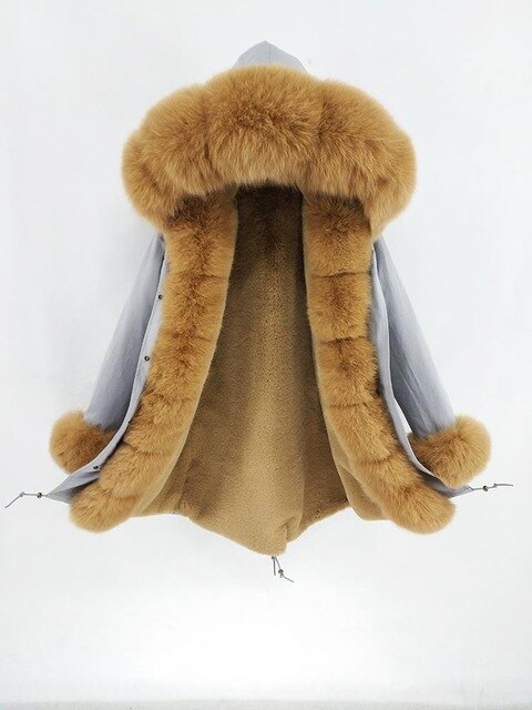 2019 natural real fox fur Jacke coat Real Fox Fur Collar Cuff Hooded Coat Short Parka Long Camouflage winter jacket