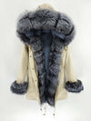 2019 natural real fox fur Jacke coat Real Fox Fur Collar Cuff Hooded Coat Short Parka Long Camouflage winter jacket