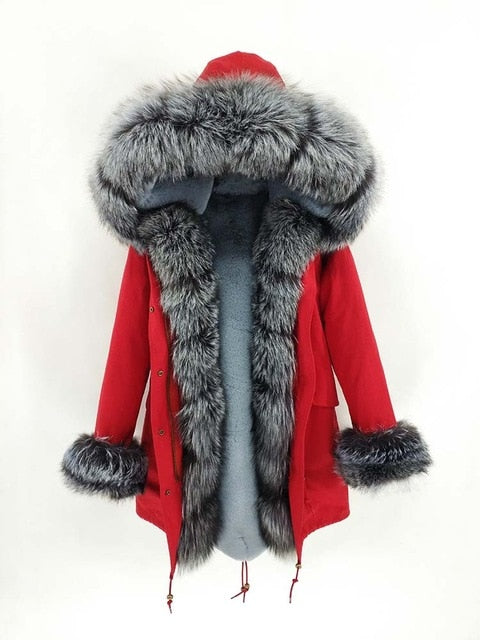 2019 natural real fox fur Jacke coat Real Fox Fur Collar Cuff Hooded Coat Short Parka Long Camouflage winter jacket