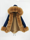 2019 natural real fox fur Jacke coat Real Fox Fur Collar Cuff Hooded Coat Short Parka Long Camouflage winter jacket