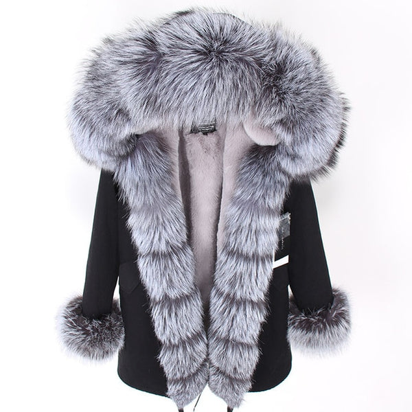 MAO MAO KONG Camouflage winter jacket women outwear thick parkas natural real fox fur collar coat