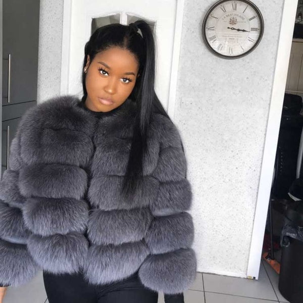 Women Warm Real Fox Fur Coat Short Slim Winter Genuine Fur Jacket Fashion Outwear Luxury Natural Fox Fur Coat For Girls FC-034