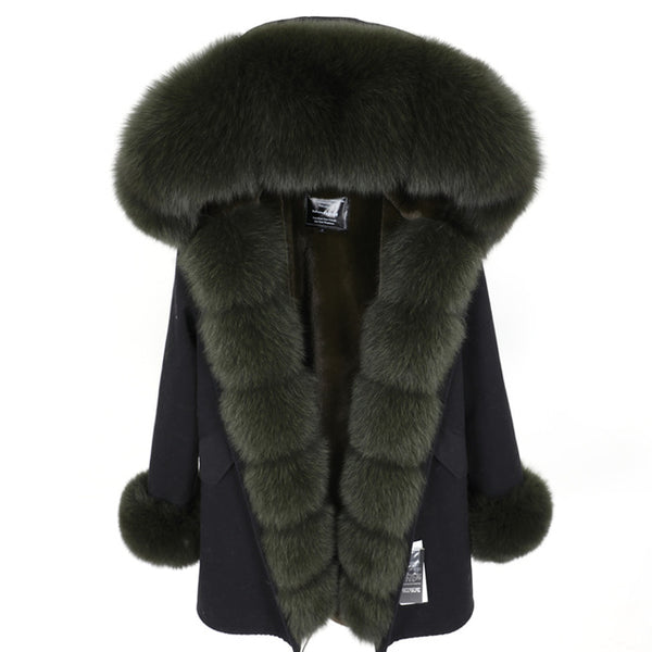 MAO MAO KONG Camouflage winter jacket women outwear thick parkas natural real fox fur collar coat