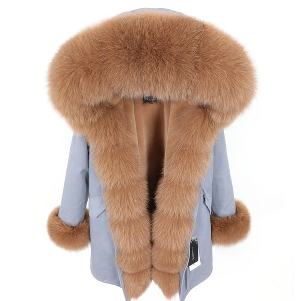 MAO MAO KONG Camouflage winter jacket women outwear thick parkas natural real fox fur collar coat