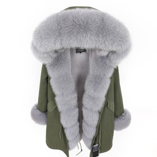 MAO MAO KONG Camouflage winter jacket women outwear thick parkas natural real fox fur collar coat
