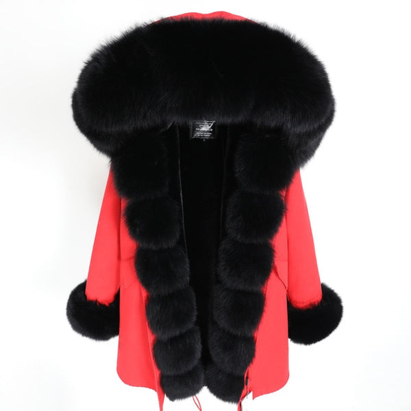 MAO MAO KONG Camouflage winter jacket women outwear thick parkas natural real fox fur collar coat