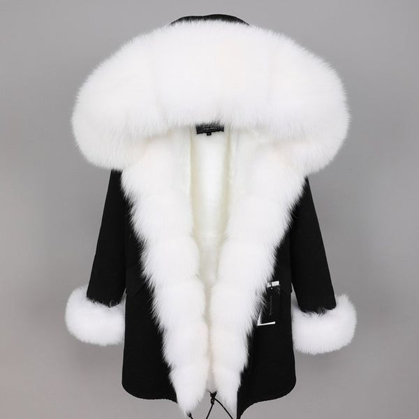 MAO MAO KONG Camouflage winter jacket women outwear thick parkas natural real fox fur collar coat