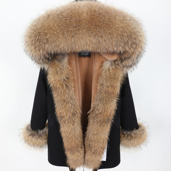 MAO MAO KONG Camouflage winter jacket women outwear thick parkas natural real fox fur collar coat