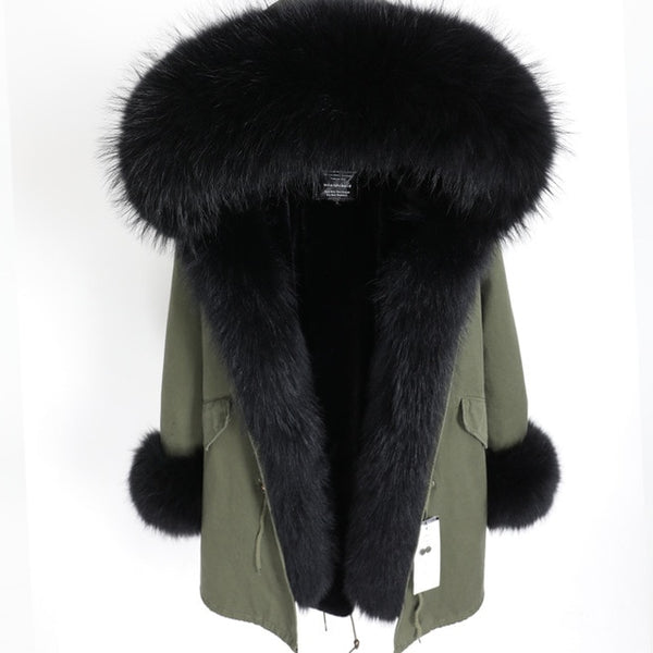 MAO MAO KONG Camouflage winter jacket women outwear thick parkas natural real fox fur collar coat