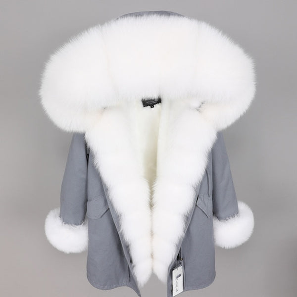MAO MAO KONG Camouflage winter jacket women outwear thick parkas natural real fox fur collar coat