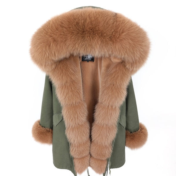 MAO MAO KONG Camouflage winter jacket women outwear thick parkas natural real fox fur collar coat