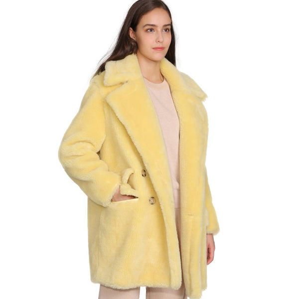 MAOMAOFUR Real Wool Teddy Coat Women New Fashion Real Sheep Fur Jacket Female Warm Oversize Winter Outerwear Wool Clothing