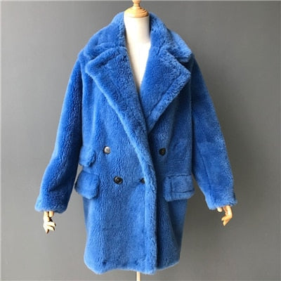 MAOMAOFUR Real Wool Teddy Coat Women New Fashion Real Sheep Fur Jacket Female Warm Oversize Winter Outerwear Wool Clothing