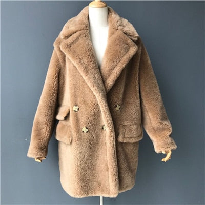 MAOMAOFUR Real Wool Teddy Coat Women New Fashion Real Sheep Fur Jacket Female Warm Oversize Winter Outerwear Wool Clothing