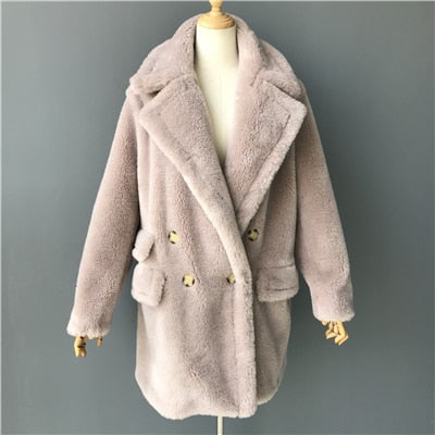 MAOMAOFUR Real Wool Teddy Coat Women New Fashion Real Sheep Fur Jacket Female Warm Oversize Winter Outerwear Wool Clothing