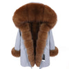 2019 natural real fox fur Jacke coat Real Fox Fur Collar Cuff Hooded Coat Short Parka Long Camouflage winter jacket