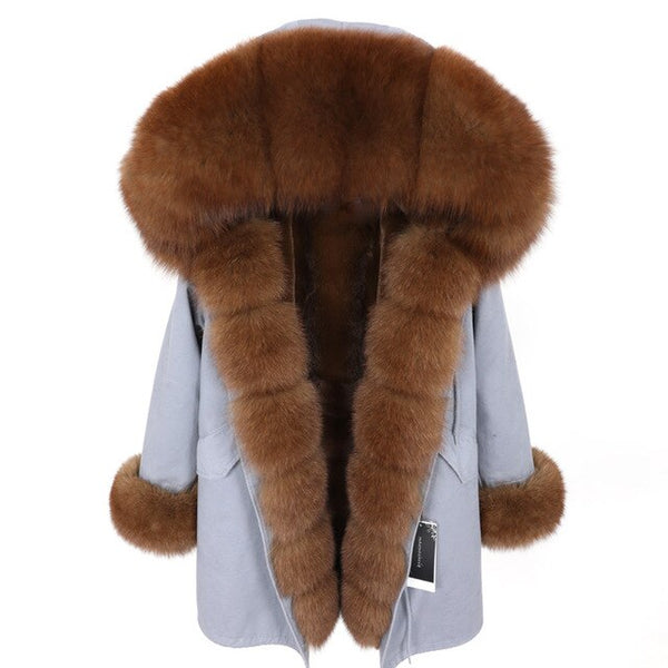 2019 natural real fox fur Jacke coat Real Fox Fur Collar Cuff Hooded Coat Short Parka Long Camouflage winter jacket