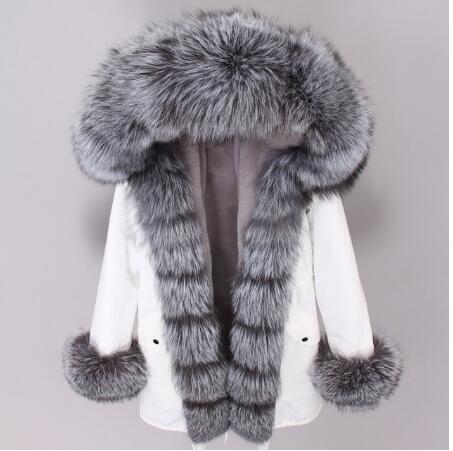 2019 natural real fox fur Jacke coat Real Fox Fur Collar Cuff Hooded Coat Short Parka Long Camouflage winter jacket