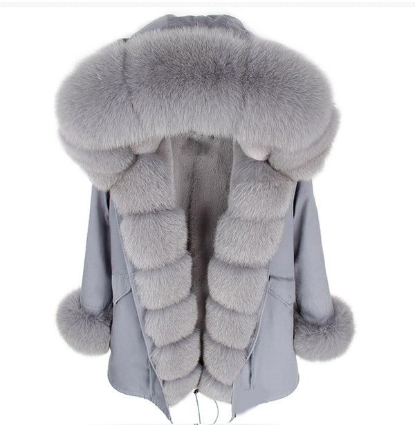 2019 natural real fox fur Jacke coat Real Fox Fur Collar Cuff Hooded Coat Short Parka Long Camouflage winter jacket