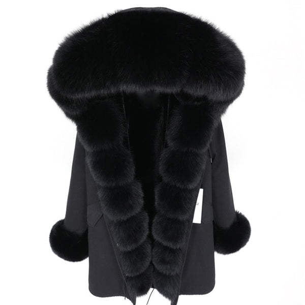 2019 natural real fox fur Jacke coat Real Fox Fur Collar Cuff Hooded Coat Short Parka Long Camouflage winter jacket